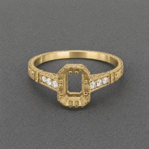 antique emerald cut ring setting with milgrain edges and side diamonds