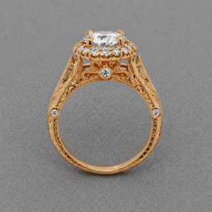 rt deco engraved halo ring setting with diamonds and milgrain detailing orospot