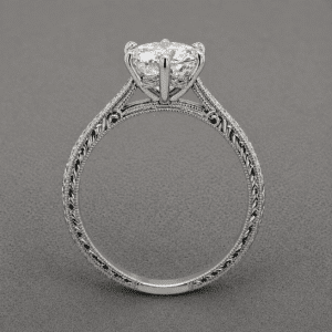 vintage solitaire ring setting with six prong mount and wheat engraving in white gold