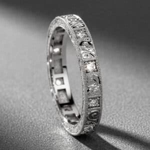 engraved rose cut diamond wedding band antique inspired eternity ring orospot