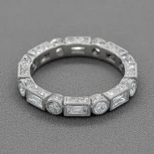 antique diamond baguette eternity band art deco round diamonds engraved gold ring orospot