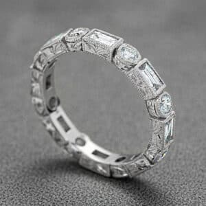 engraved diamond eternity band baguette and round diamonds art deco vintage gold ring orospot