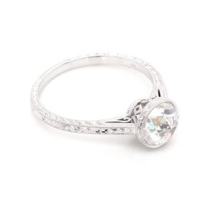 Art Deco Carved Rose Cut Moissanite Ring