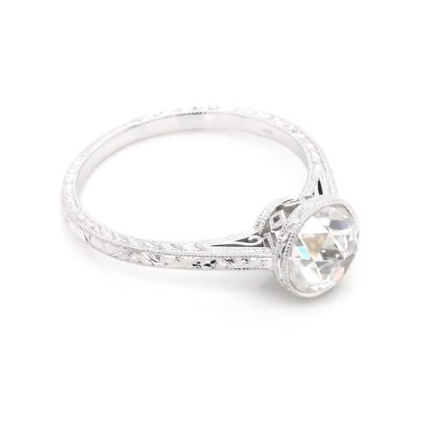 Art Deco Carved Rose Cut Moissanite Ring