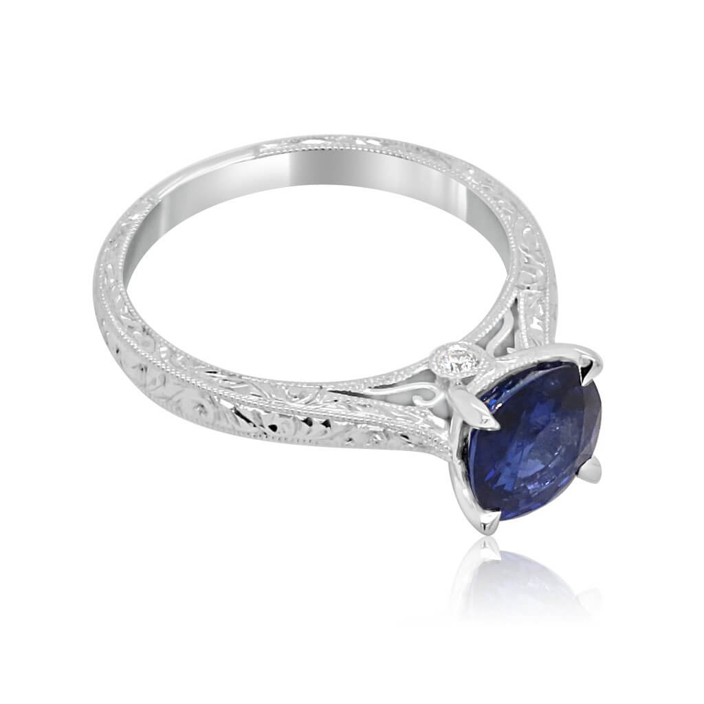 Cushion blue sapphire vintage engagement ring