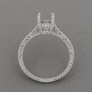vintage diamond ring setting with pave diamonds and engraved band