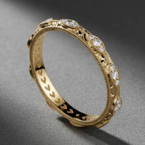 art deco marquise diamond band 3.7mm vintage eternity ring hand engraved milgrain 14k white gold orospot
