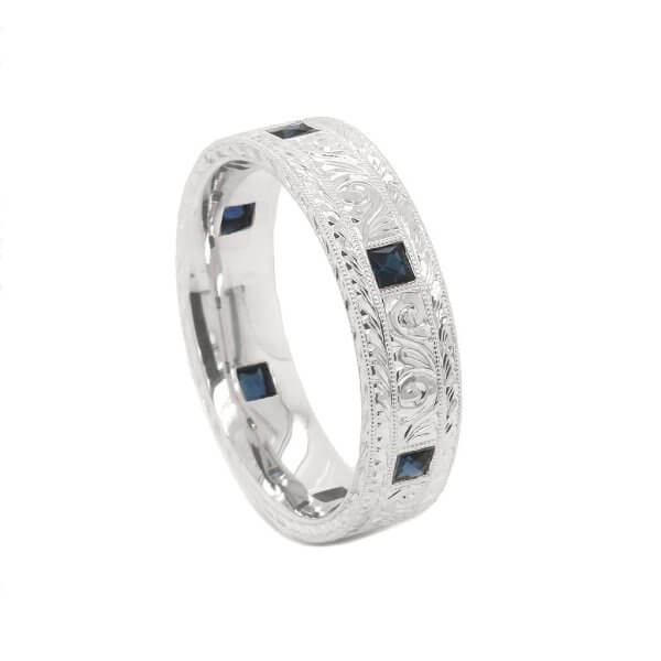 Art Deco Sapphire Men's Wedding Band