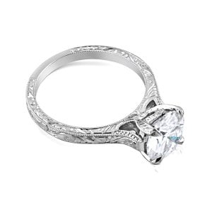 Cathedral hand engraved diamond ring