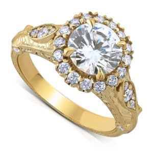 Antique Halo Diamond Engagement Ring – Filigree & Hand Engraving