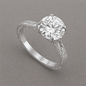 cathedral vintage diamond engagement ring with 2ct lab diamond hand engraved band 14k white gold orospot