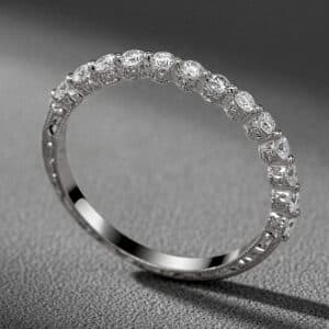 skinny antique wedding ring diamonds hand engraved white gold orospot