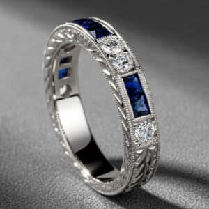 diamonds and sapphires art deco band french cut blue sapphires engraved orospot
