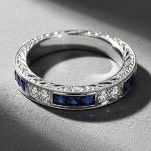 vintage art deco sapphire diamond band french cut sapphires hand engraved orospot