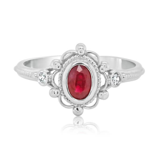 Victorian inspired ruby engagement ring