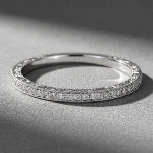 art deco half eternity diamond band engraved sides milgrain 14k white gold orospot