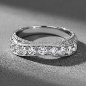 art deco ring enhancer vintage diamond wedding band engraved sides milgrain edges pave diamonds orospot
