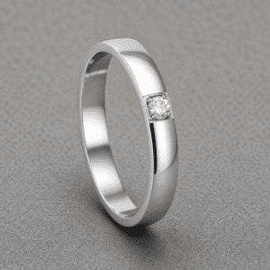 Men’s wedding band with single round diamond set in domed polished gold or platinum ring by OroSpot