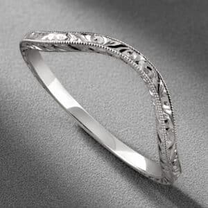 deep curve wedding band art deco engraved milgrain contour ring 14k gold orospot