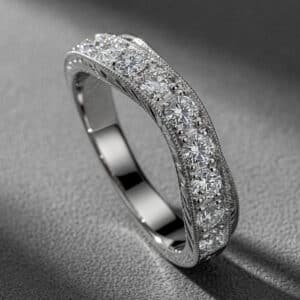 engraved diamond ring enhancer milgrain pave band 14k white gold vintage style orospot