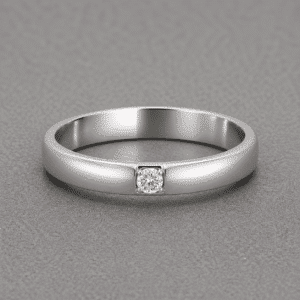 Low profile men’s wedding band with single diamond solitaire set in smooth gold or platinum ring by OroSpot