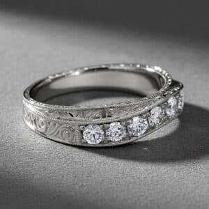 vintage diamond wedding band art deco enhancer pave diamonds engraved white gold ring orospot