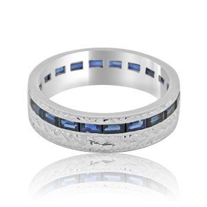 Mens sapphire engraved ring