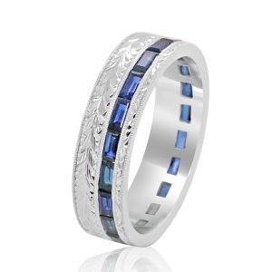 Vintage style sapphire men's wedding ring