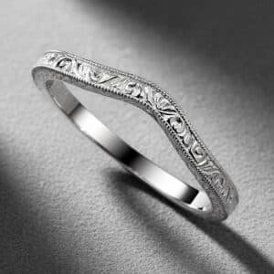 engraved vintage curved band milgrain contour wedding ring 14k white gold orospot