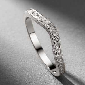 thin vintage curved band milgrain engraved contour wedding ring orospot