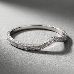 vintage curved wedding band 1.6mm engraved contour ring 14k white gold orospot
