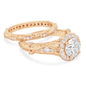 Vintage Diamond Halo Ring Set, Made in USA Antique Ring OroSpot