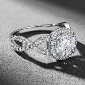 Braided Diamond Halo Engagement Ring