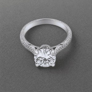 vintage cathedral ring setting with hand engraved band and classic profile
