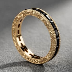 black diamond antique wedding ring baguette black diamonds hand engraved orospot