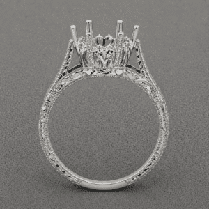 decorative six prong semi mount with pave diamonds and engraved milgrain band orospot