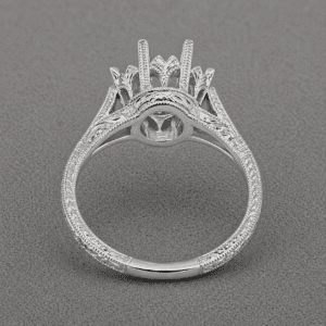 decorative six prong semi mount with hand engraved vintage shank and milgrain edges