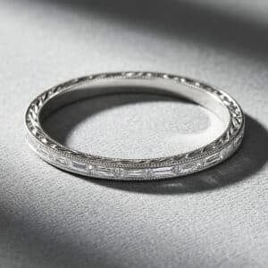 diamond baguette eternity band hand engraved thin stackable ring orospot