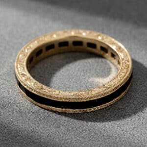engraved black diamond wedding band antique style baguette diamonds orospot