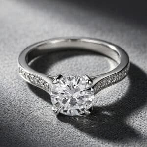 Minimalist lab diamond engagement ring with platinum pavé band by OroSpot.