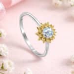 sunflower engagement ring with rose cut diamond in yellow gold petals and platinum band nature inspired floral ring orospot