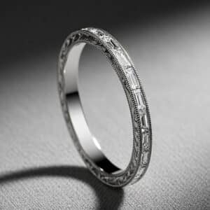 thin antique baguette diamond ring engraved eternity band orospot