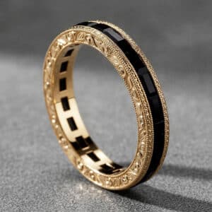 vintage black diamond eternity band hand engraved antique ring orospot