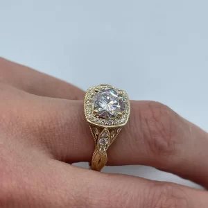 Hand engraved antique engagement ring