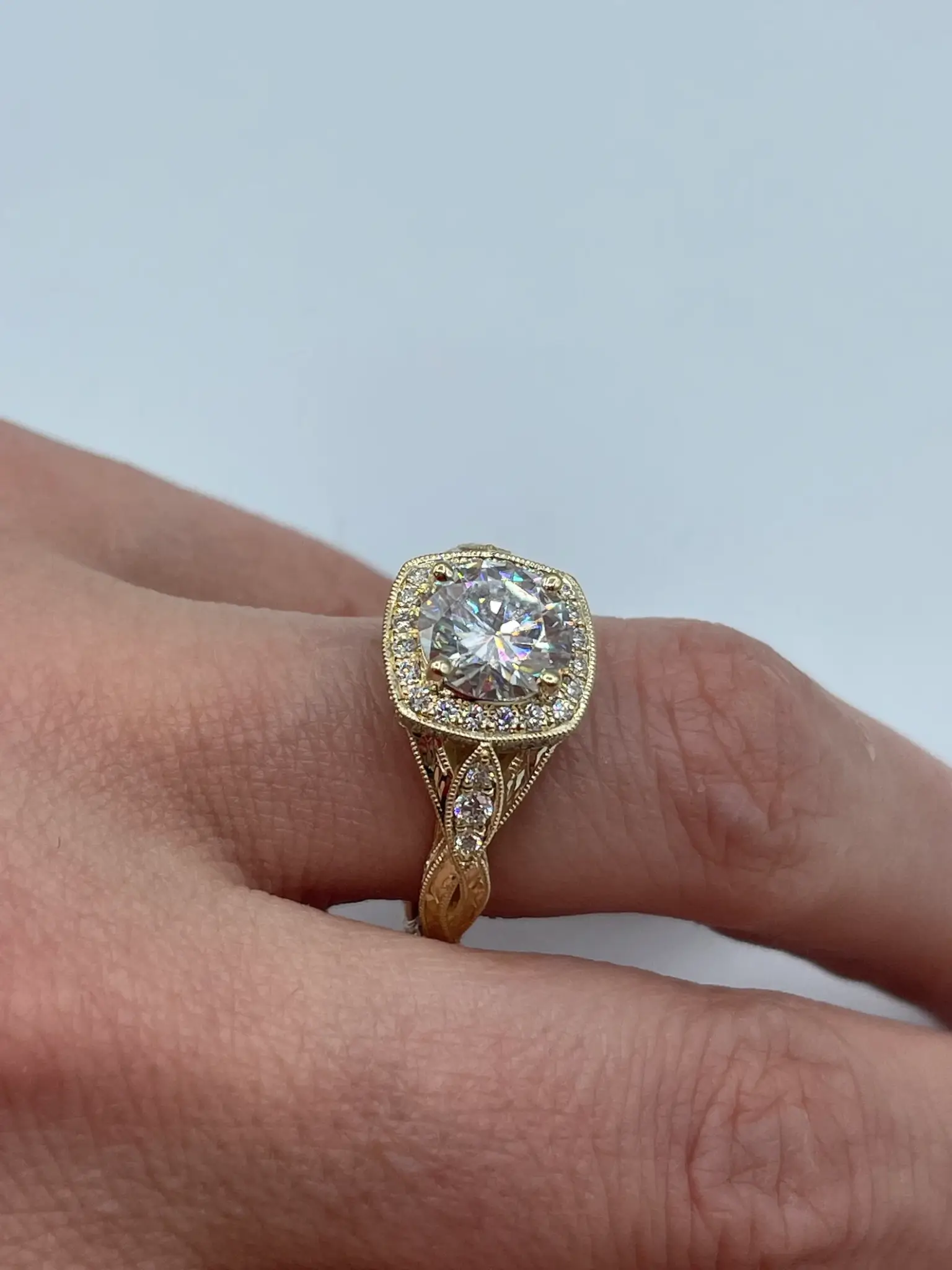 Hand engraved antique engagement ring