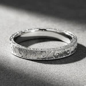 floral hand carved wedding band antique style 14k white gold milgrain engraved ring orospot