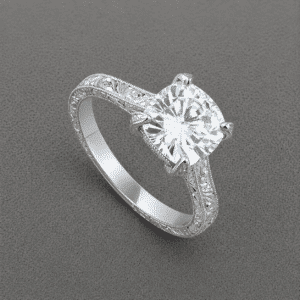 antique cushion solitaire mount with engraved band and vintage detail