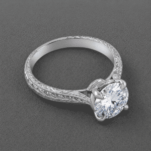 art deco solitaire engagement ring setting with engraved band and polished finish