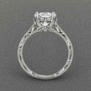 vintage cushion ring setting with cathedral design and milgrain edges