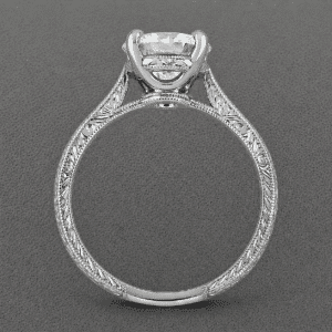 vintage solitaire engagement ring setting with cathedral design and hand engraving